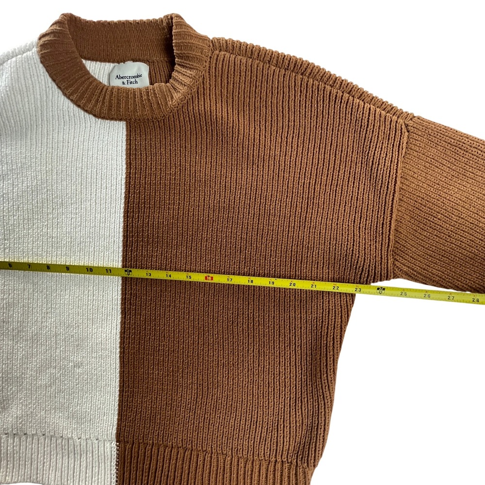 Abercrombie‎ & Fitch Colorblock Chenille Crewneck Sweater Brown Cream M - Picture 3 of 8